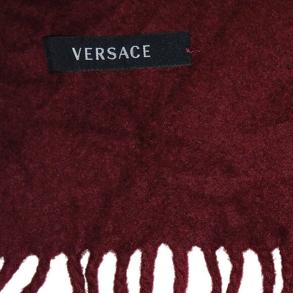 Versace Burgundy Fringed Scarf with Embroidered Medusa Pre-Owned - Picture 8 of 8